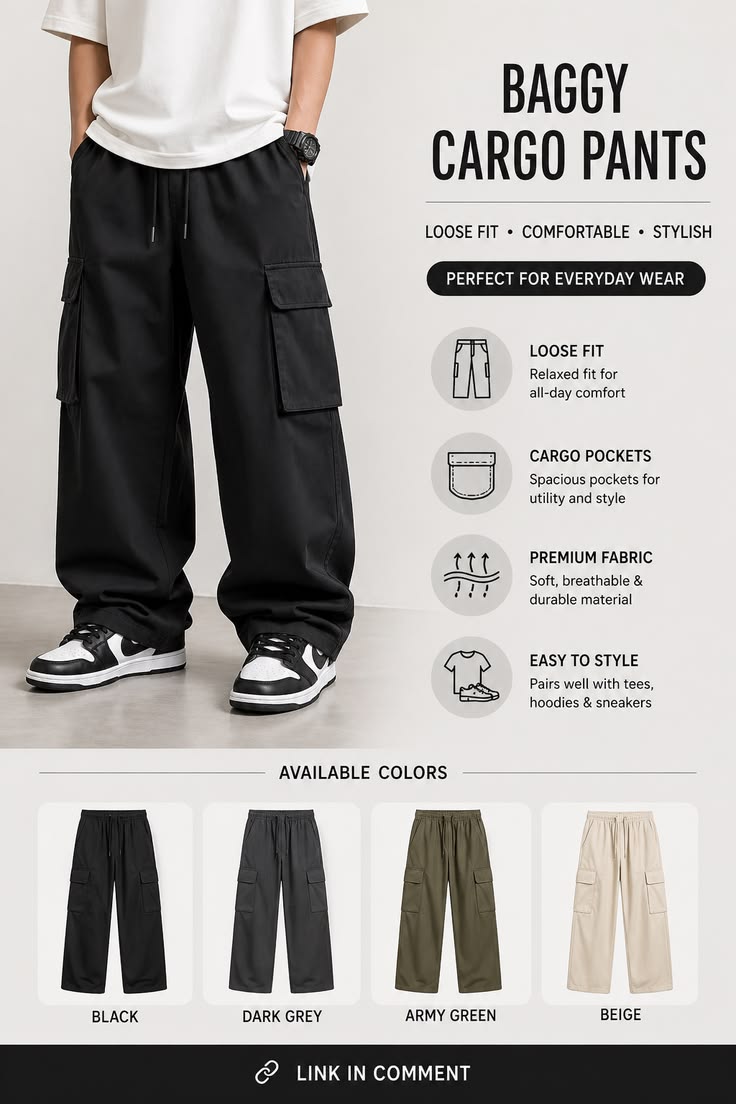 Premium Baggy Cargo Pants – Loose Fit Multi-Pocket Trousers