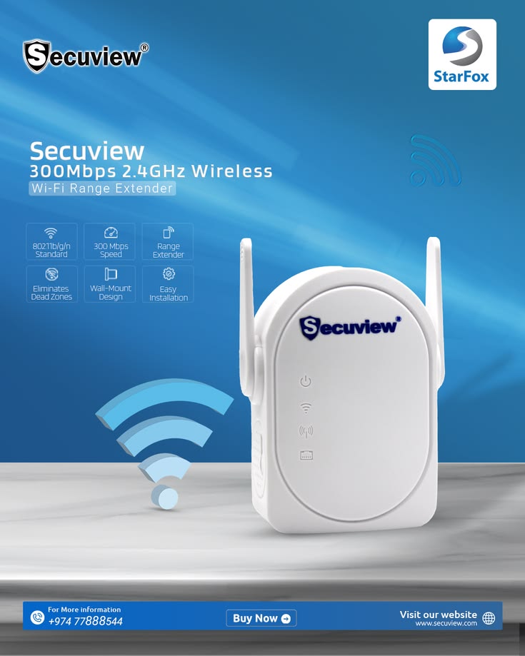 Secuview 300Mbps 2.4GHz Wireless Wi-Fi Range Extender